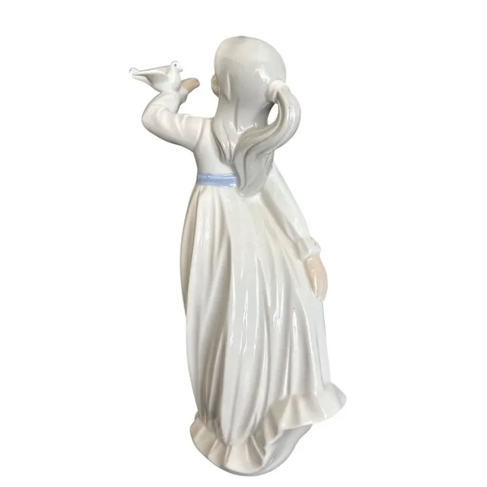Vintage Tengra Porcelain Dancing Girl with Dove Figurine